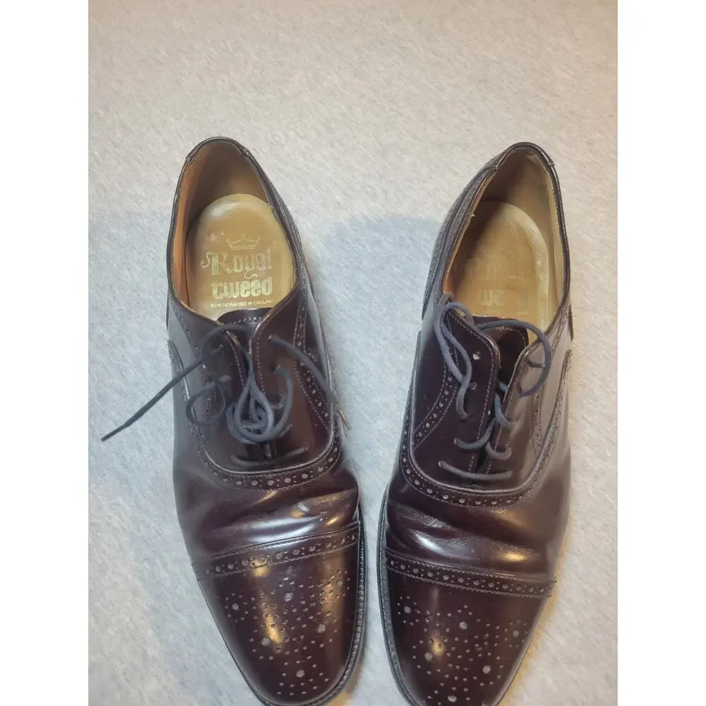 Royal Tweed Brown Leather Cap Toe Brogue Lace-Up Oxford Dress Shoes 10C